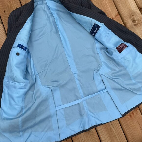 Tom James Royal Classic Suit 2pc Holland & Sherry Savile Row Striped 40L 32x33 - Picture 10 of 16